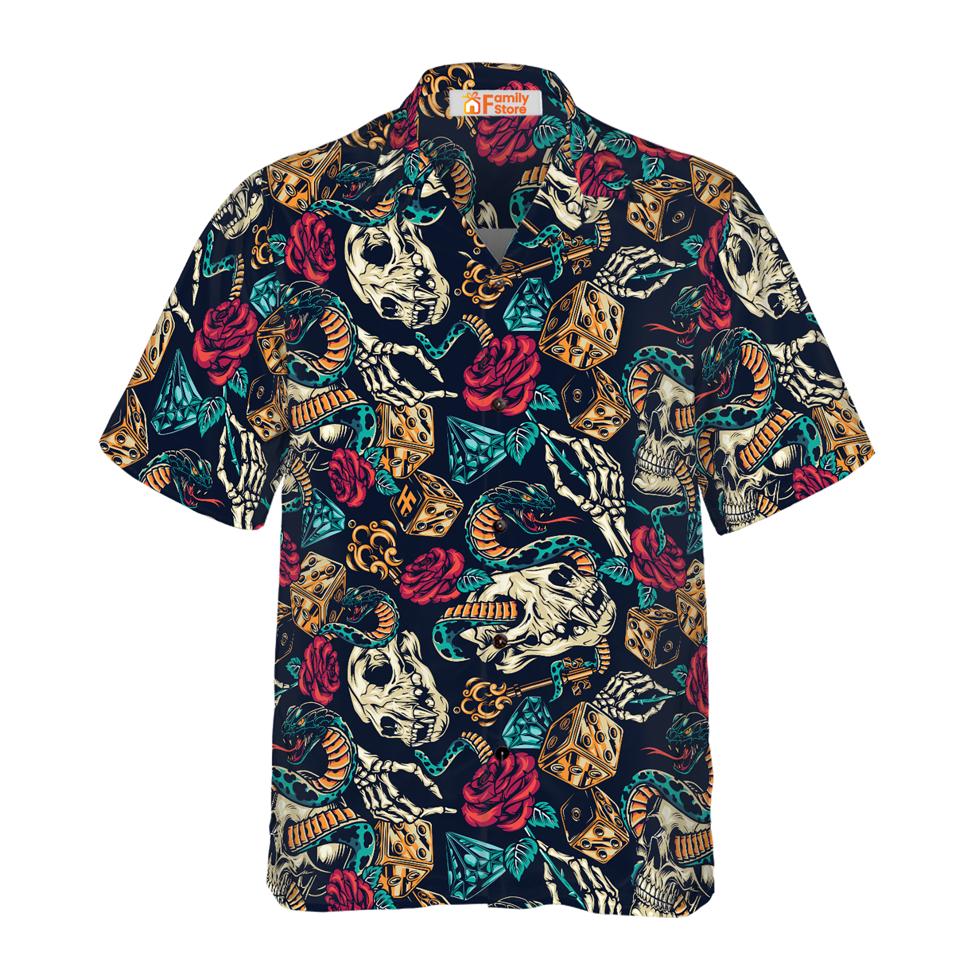 Skulls With Blue Snakes And Red Roses Hawaiian Shirt