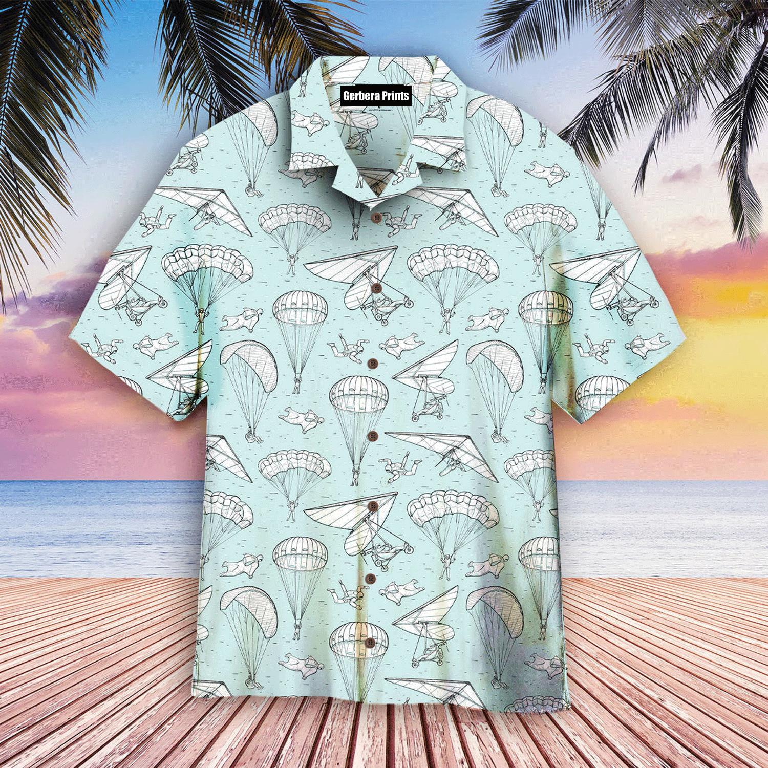 Skydiving Tropical Green Aloha Hawaiian Shirts For Men & Women