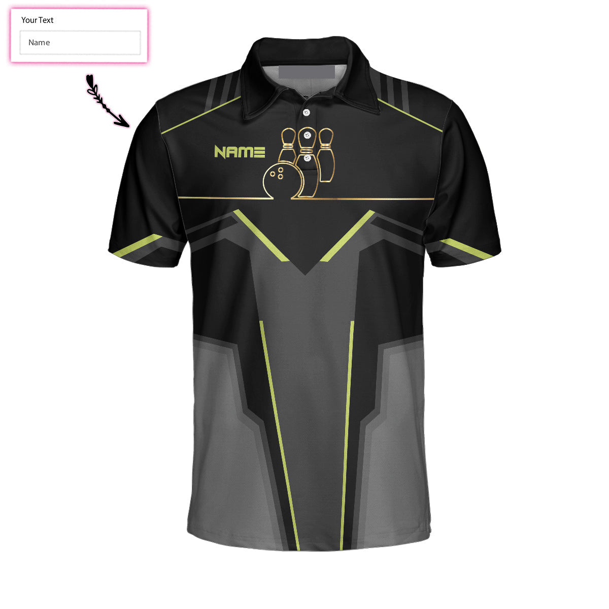 Personalized Bowling Slow Roll Black And Golden Pattern Custom Polo Shirt