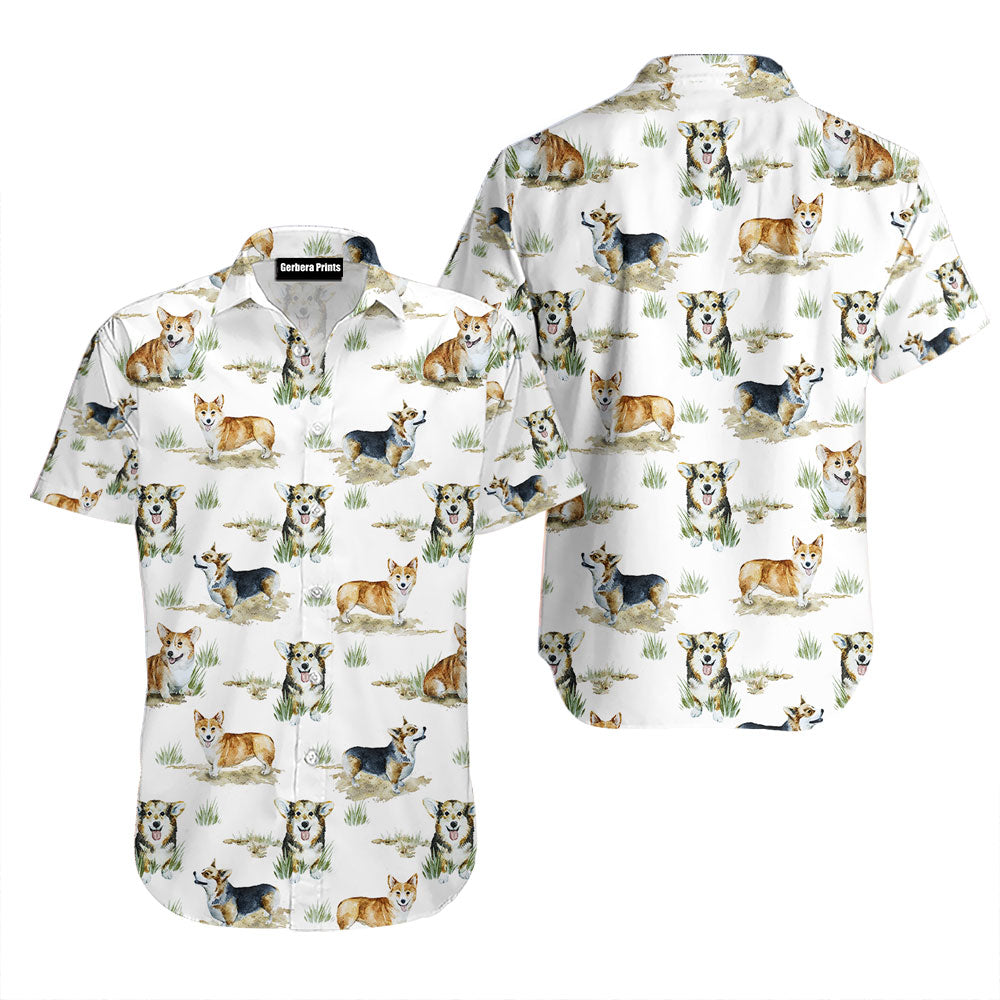 Smiling Corgi Dogs White Aloha Hawaiian Shirts For Men & Women