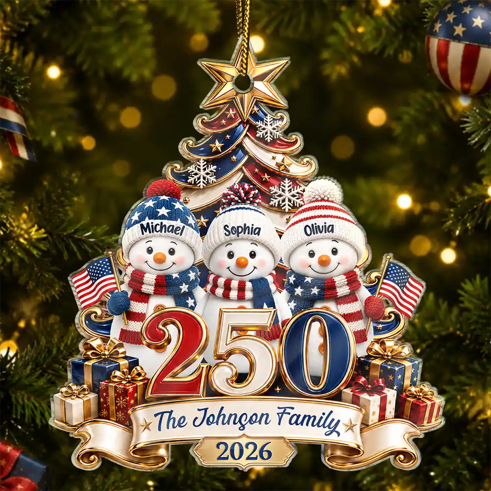 LA02. USA 250th Anniversary Snowman Christmas Keepsake Gift For Family - Personalized Acrylic Ornament