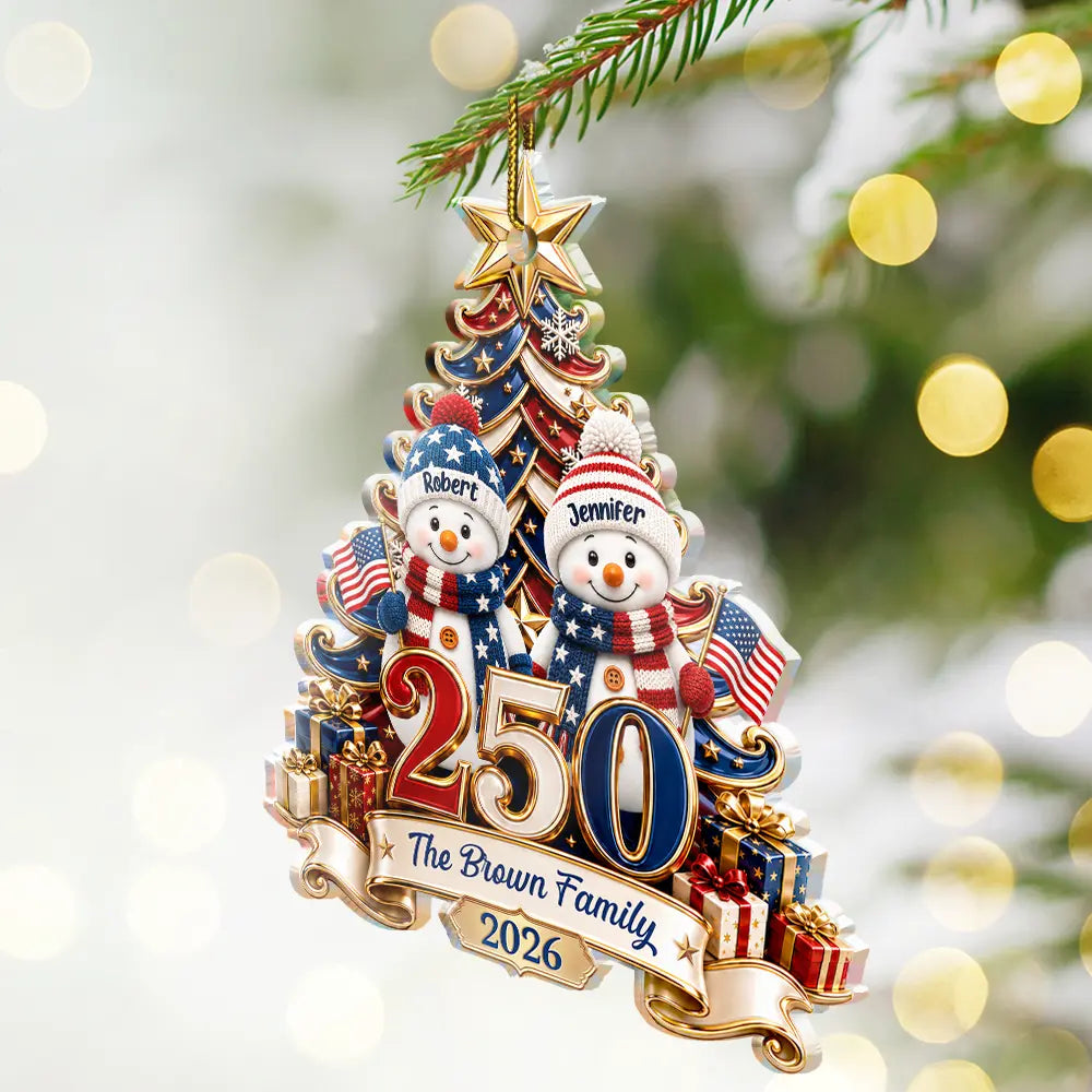 LA02. USA 250th Anniversary Snowman Christmas Keepsake Gift For Family - Personalized Acrylic Ornament
