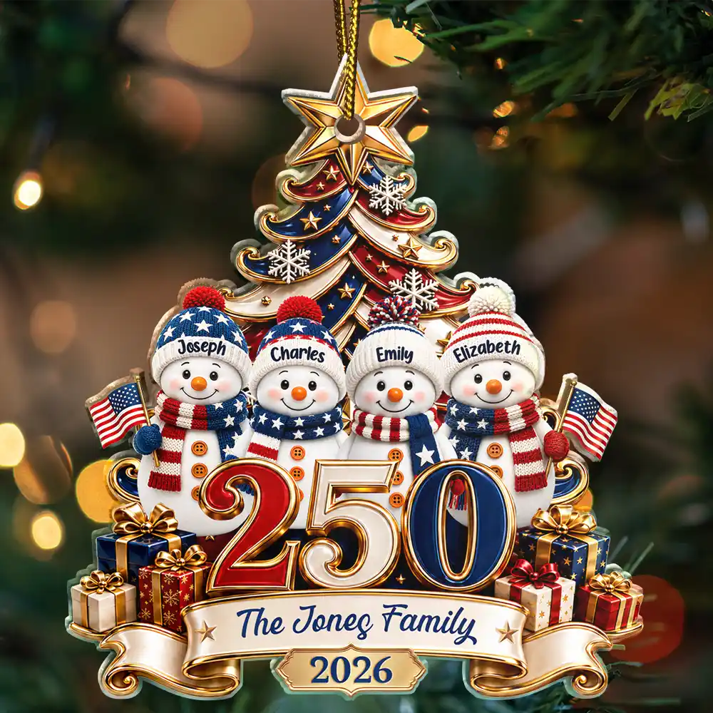 LA02. USA 250th Anniversary Snowman Christmas Keepsake Gift For Family - Personalized Acrylic Ornament