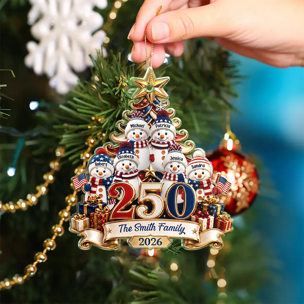 LA02. USA 250th Anniversary Snowman Christmas Keepsake Gift For Family - Personalized Acrylic Ornament