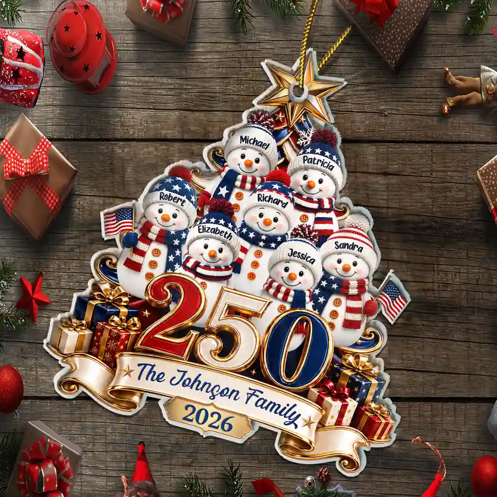 LA02. USA 250th Anniversary Snowman Christmas Keepsake Gift For Family - Personalized Acrylic Ornament