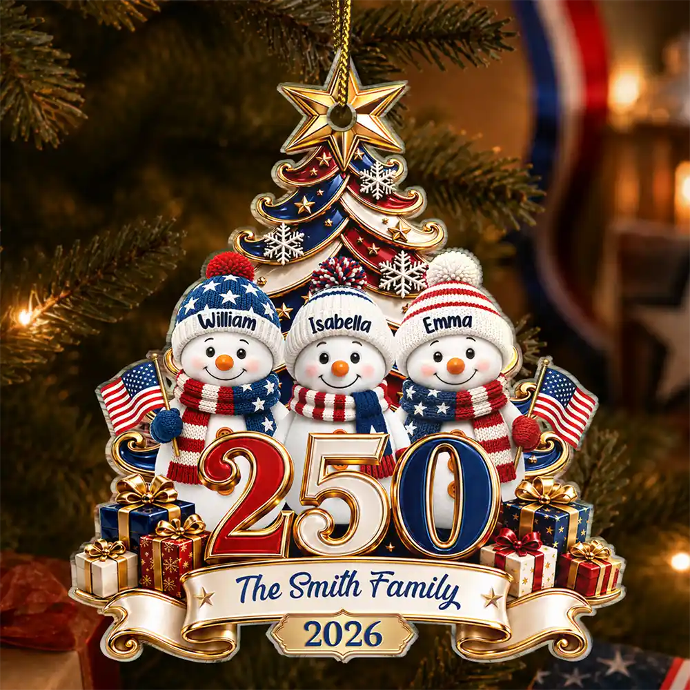 LA02. USA 250th Anniversary Snowman Christmas Keepsake Gift For Family - Personalized Acrylic Ornament