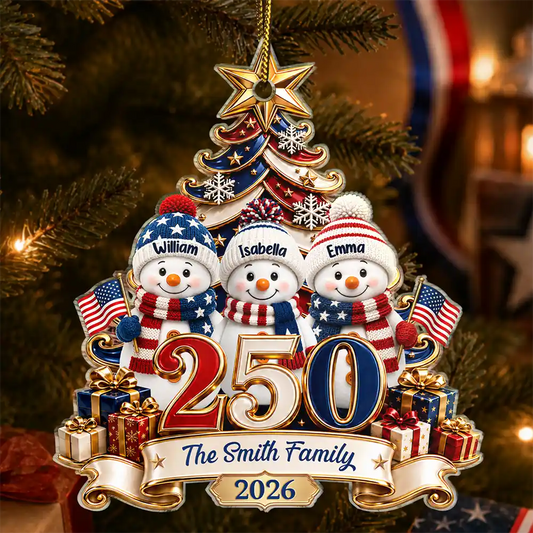 LA02. USA 250th Anniversary Snowman Christmas Keepsake Gift For Family - Personalized Acrylic Ornament
