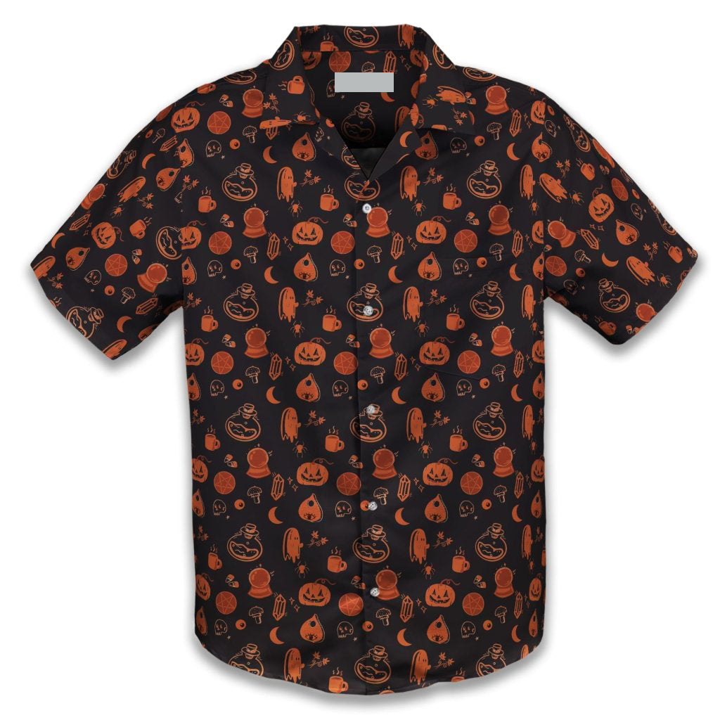 Spooky Halloween Orange Hawaiian Shirt For Adults And Kid