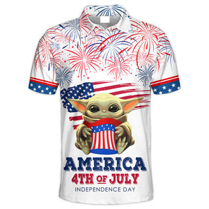 Star Wars Baby Yoda America 4th of July Polo ShirtGift - For Fans