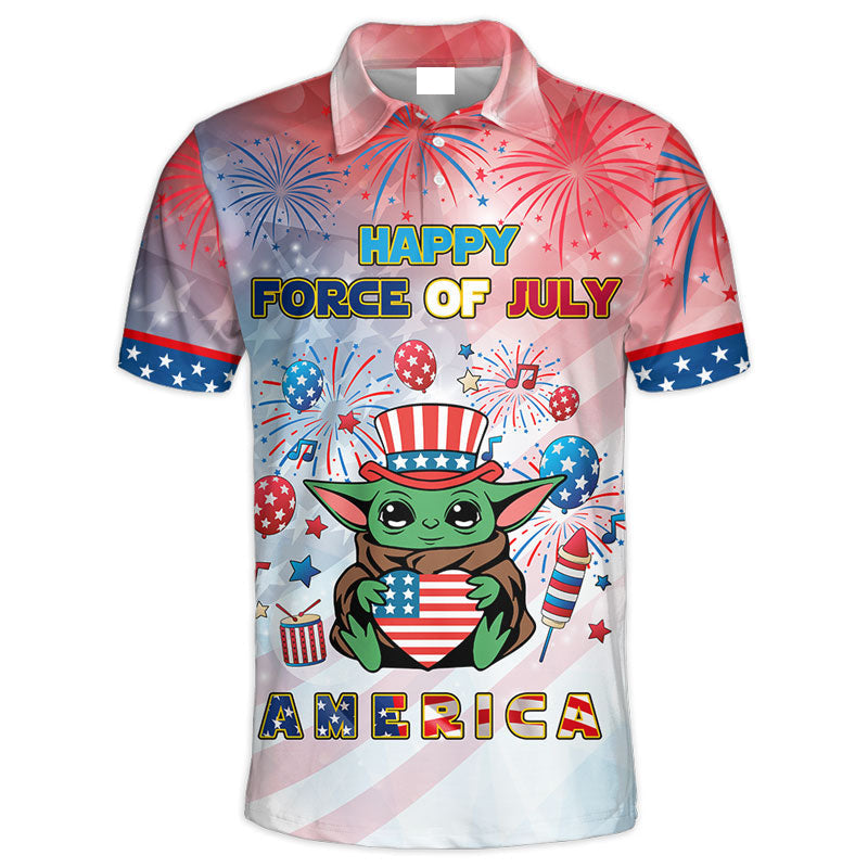 Star Wars Baby Yoda Happy Force Of July America - Polo Shirt