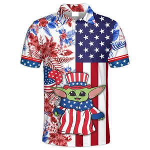 Star Wars Baby Yoda US Flag - Polo Shirt