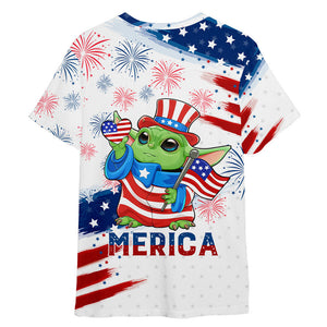 Star Wars Baby Yoda Holds The US Flag 3D T-shirt