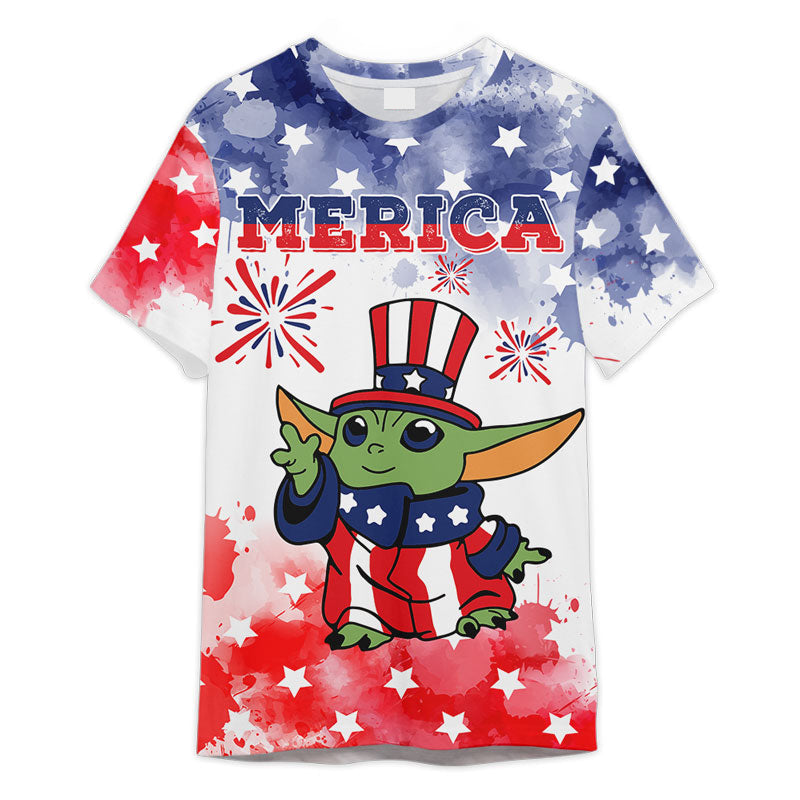 Star Wars Adorable Yoda Merica Independence Day 3D T-shirt