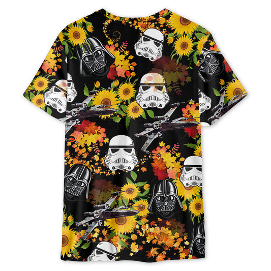 StarWarsDarthVaderStormtrooperHelmetAutumnWildSunflowers Unisex3DT shirt OwlOhh_5946