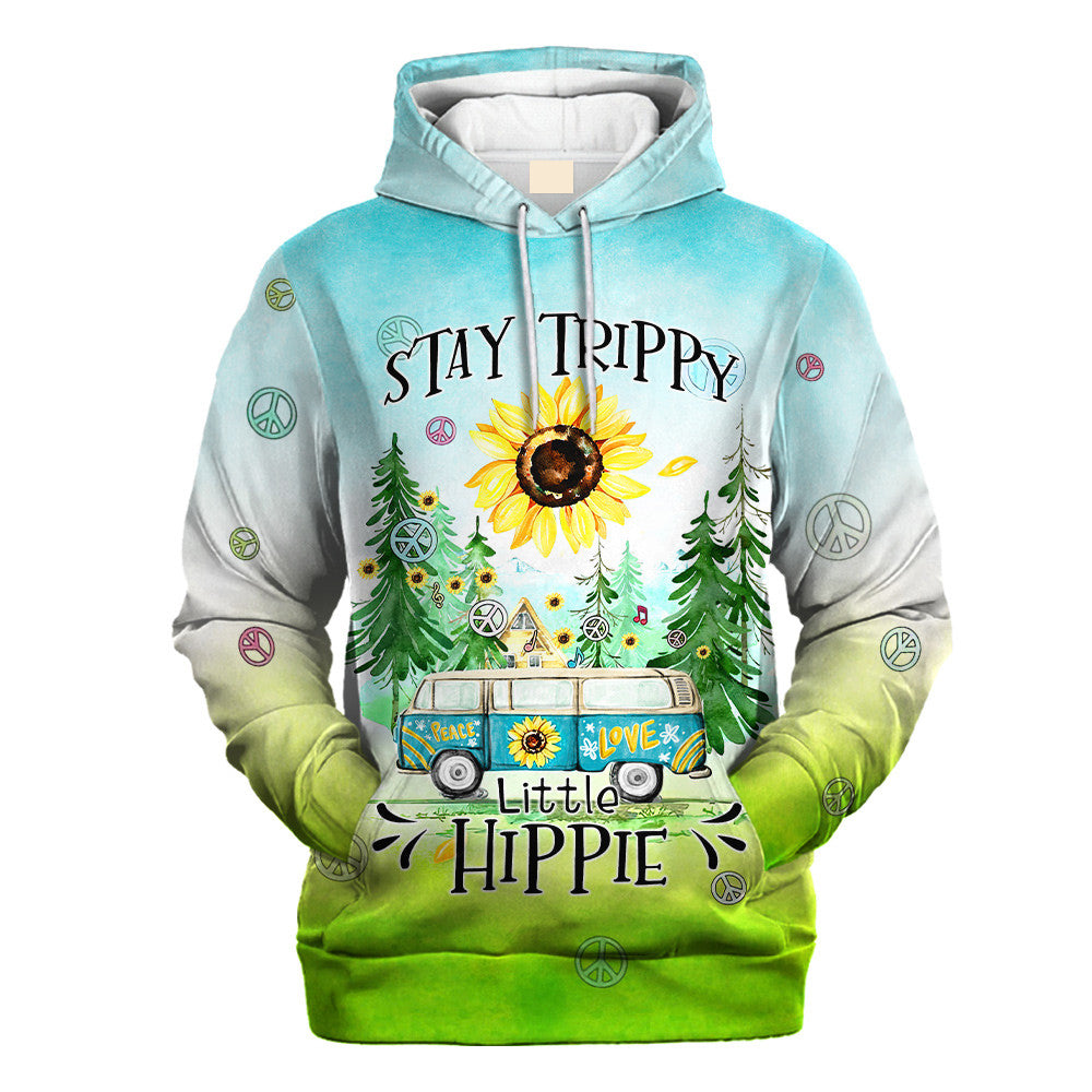 Stay Trippy Little Hippie Bus On The Road And Sunflower - Hoodie For Men, Women