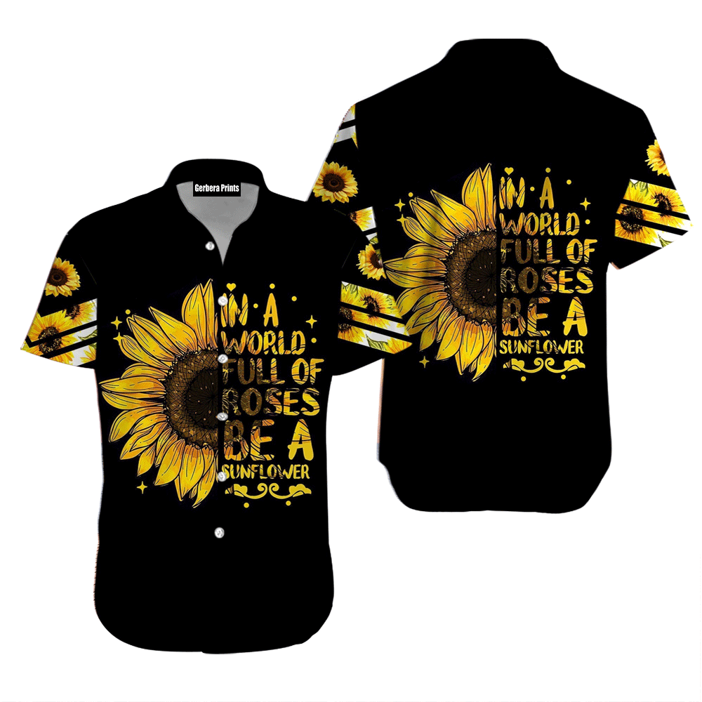 Sunflower In A World Hippie Black And Yellow Aloha Hawaiian Shirts