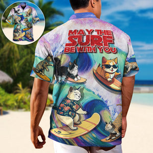 Surfing Funny Cat May The Surf Be With You Lover - Hawaiian Shirt