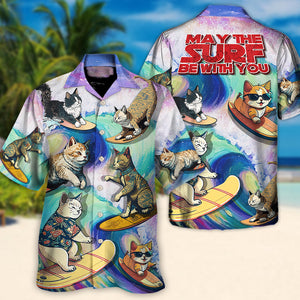 Surfing Funny Cat May The Surf Be With You Lover - Hawaiian Shirt