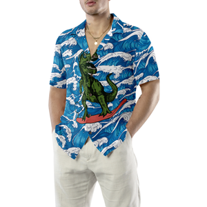 Surfing T-Rex Dinosaur Hawaiian Shirt