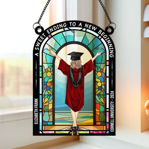 Sweet Ending To New Beginning - Personalized Window Hanging Suncatcher Ornament -GR4 PT