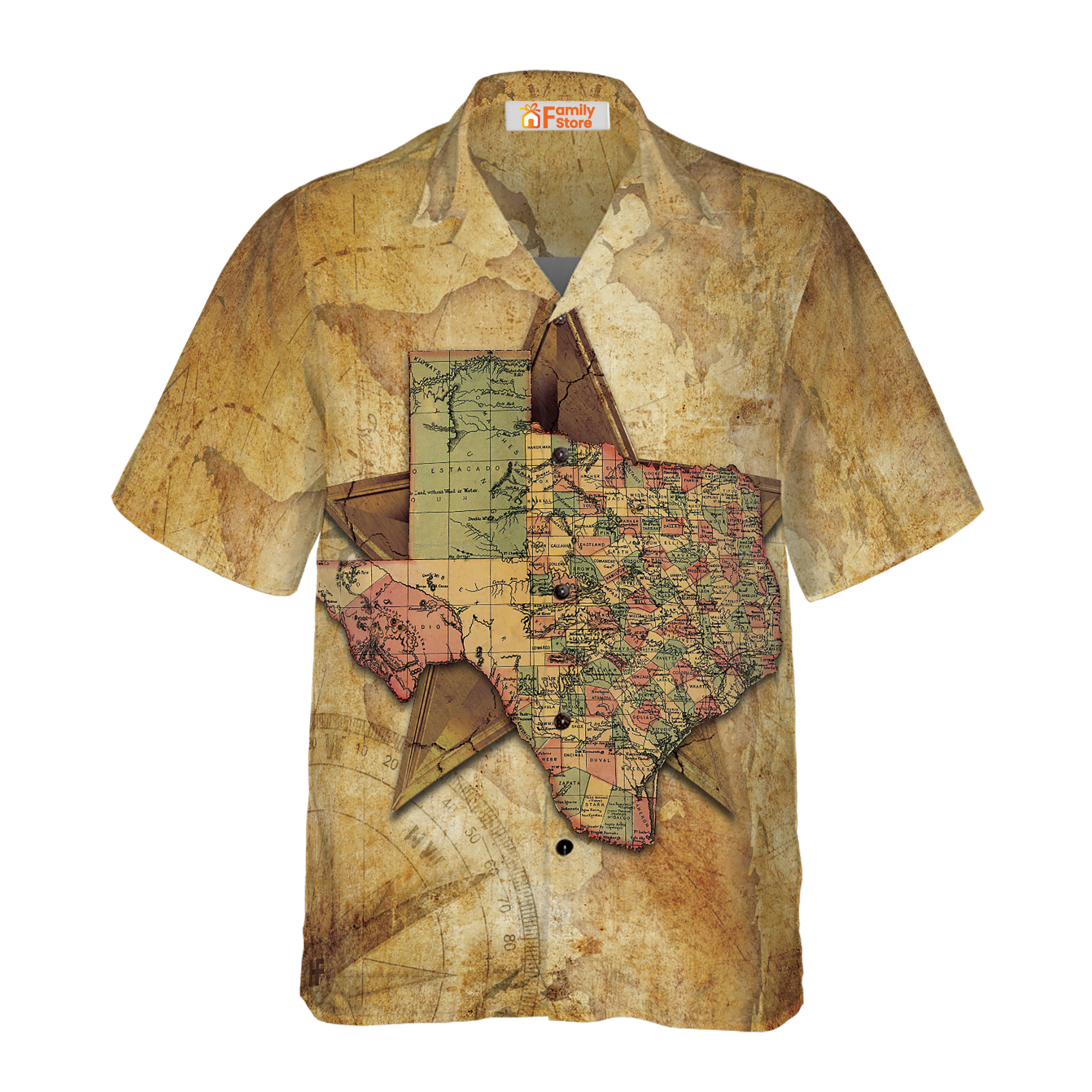 Texas State Map And Compass Pattern Hawaiian Shirt