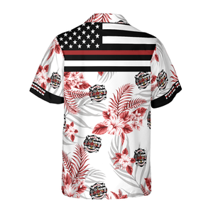 The Red Line Black American Flag Firefighter Hawaiian Shirt