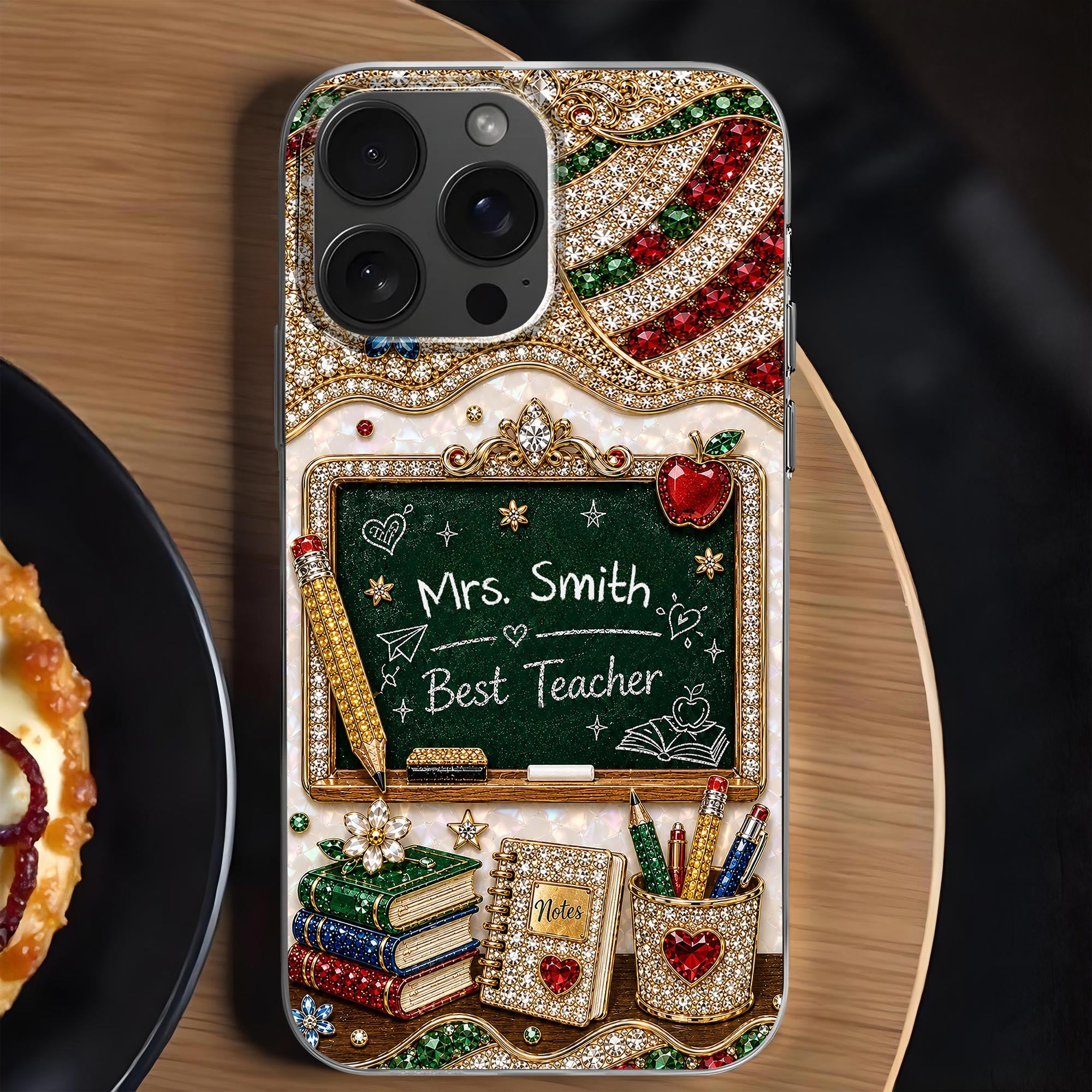 MBest Teacher Rhinestone Chalkboard With Apple And Books - Personalized Phone Case - Gifts For Teacher VD01 
