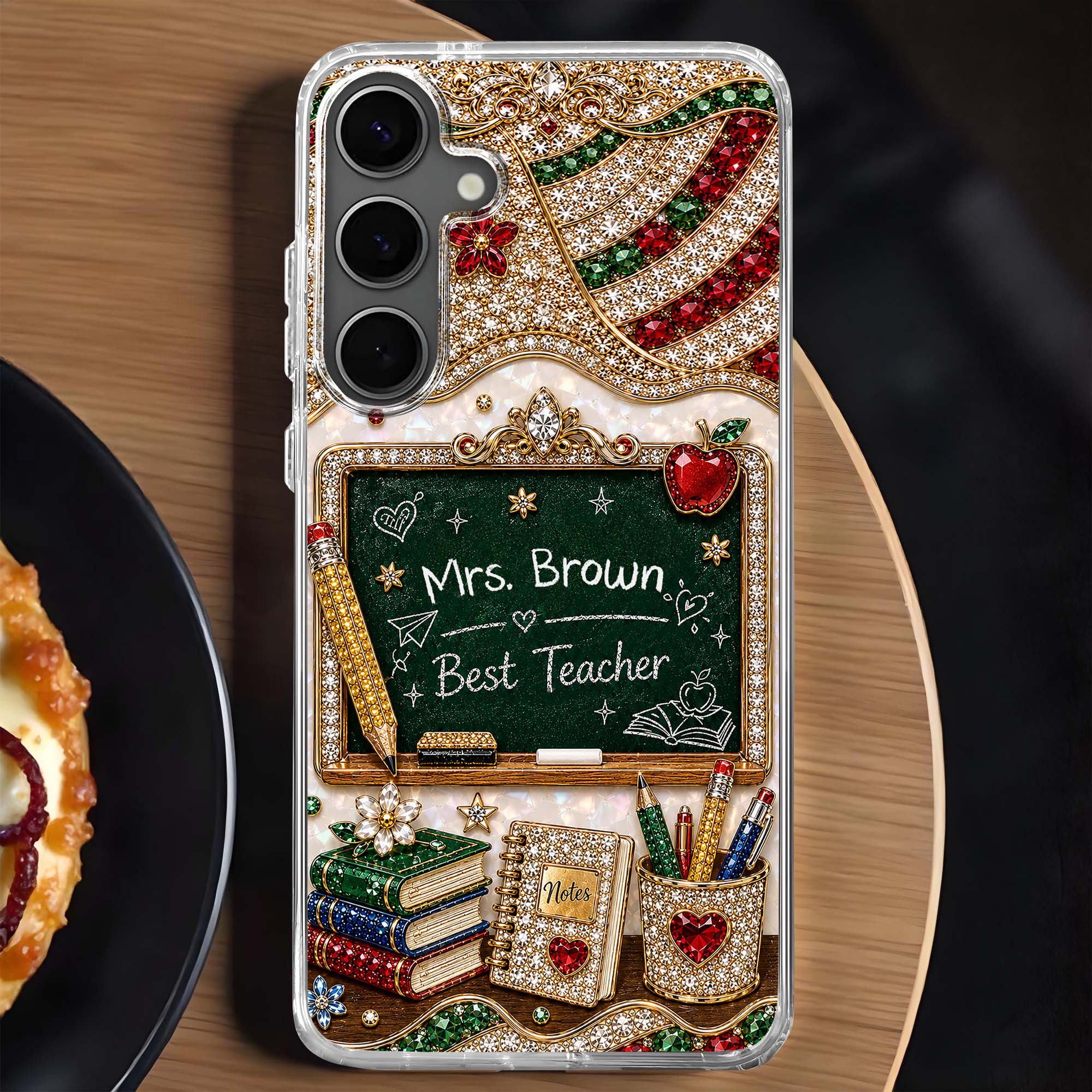 MBest Teacher Rhinestone Chalkboard With Apple And Books - Personalized Phone Case - Gifts For Teacher VD01 
