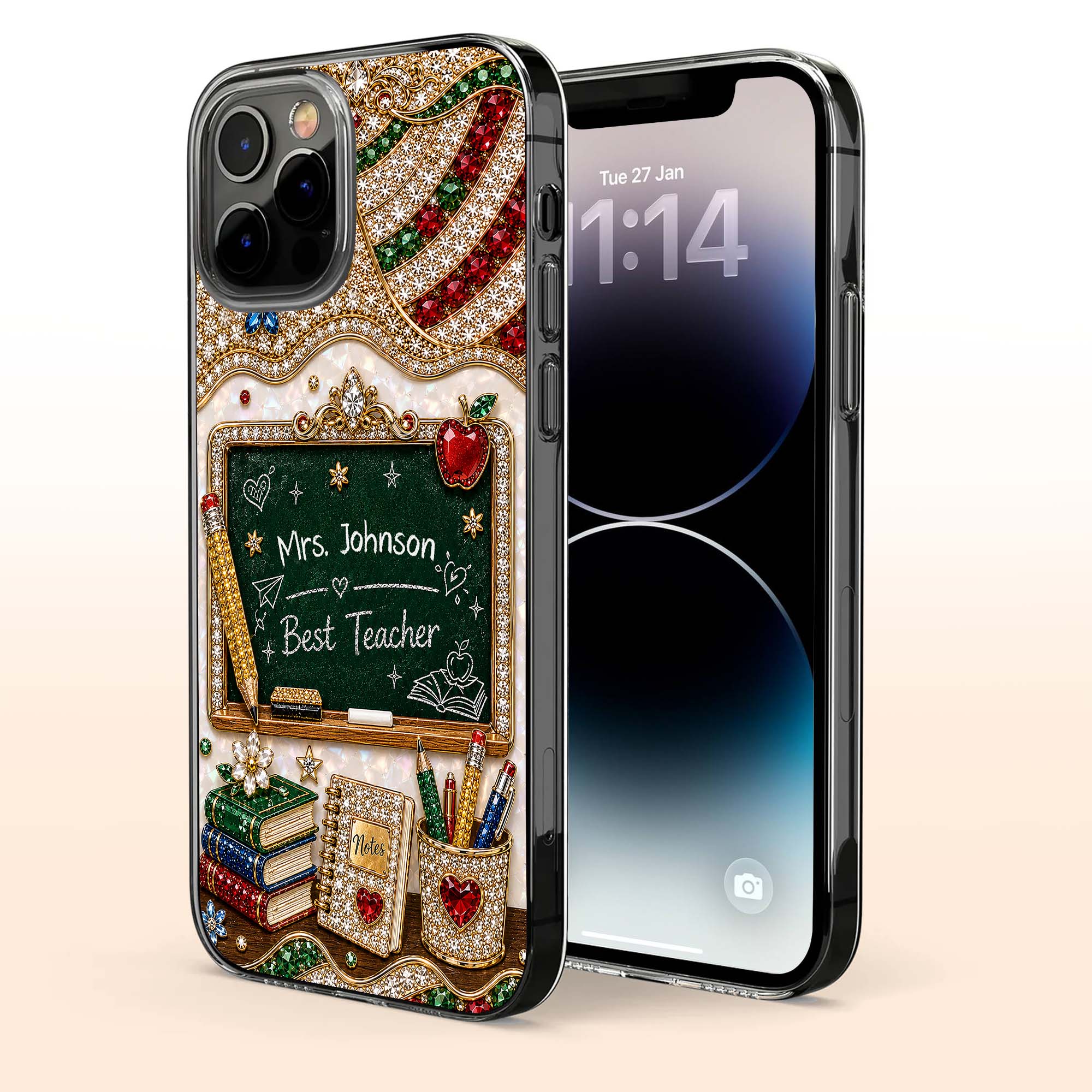 MBest Teacher Rhinestone Chalkboard With Apple And Books - Personalized Phone Case - Gifts For Teacher VD01 