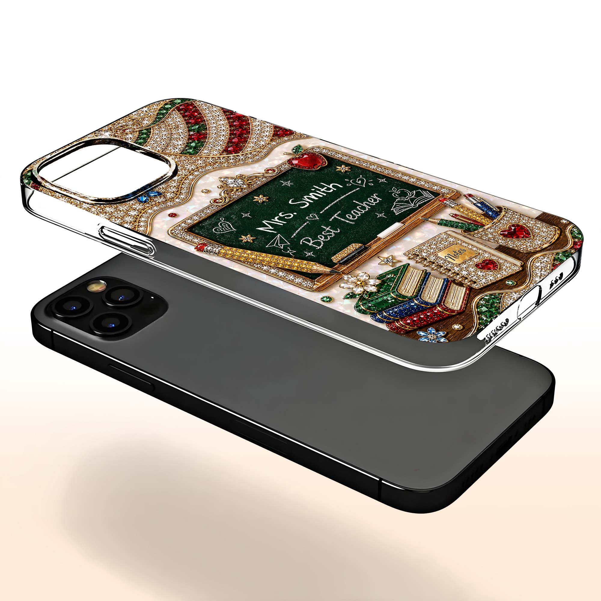 MBest Teacher Rhinestone Chalkboard With Apple And Books - Personalized Phone Case - Gifts For Teacher VD01 