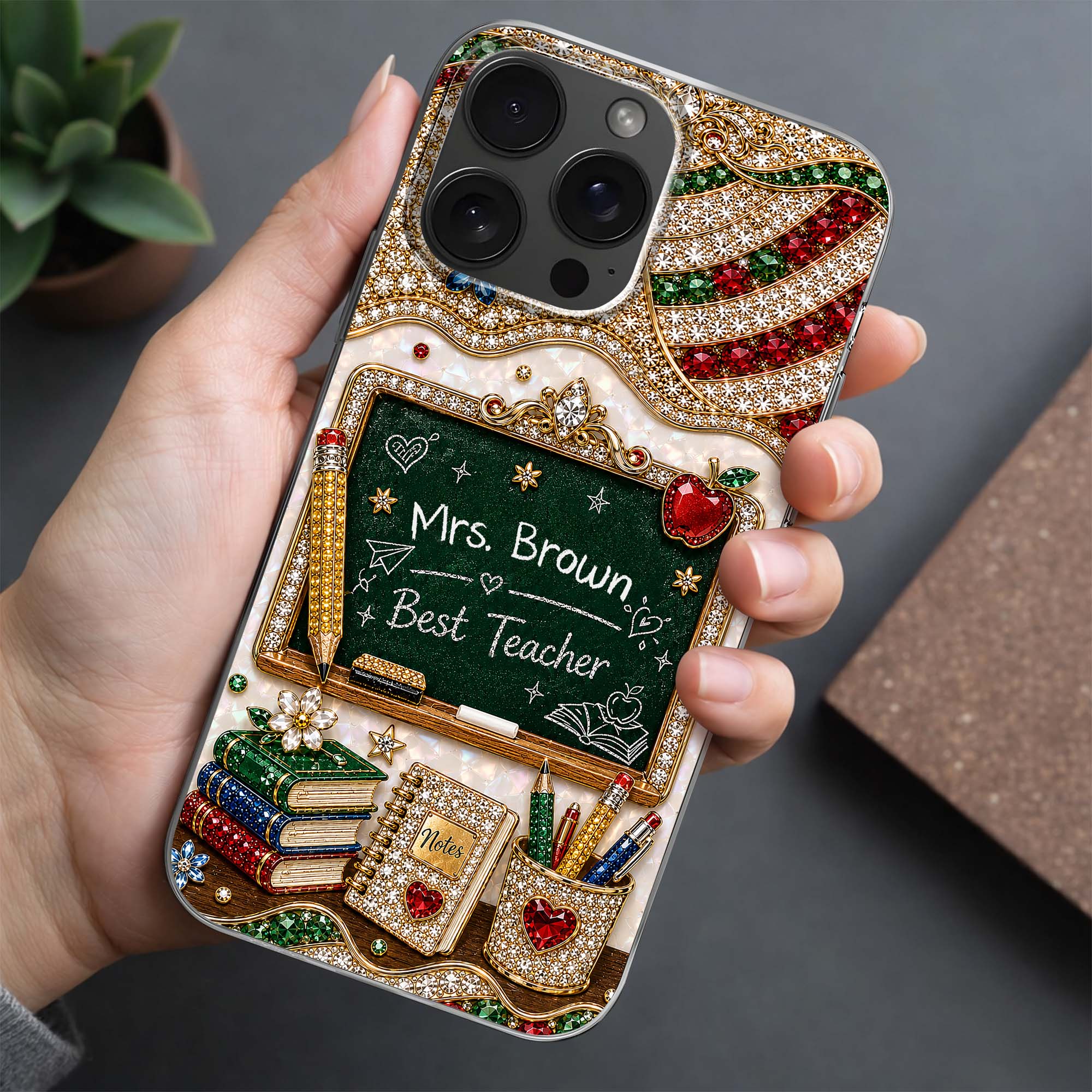 MBest Teacher Rhinestone Chalkboard With Apple And Books - Personalized Phone Case - Gifts For Teacher VD01 
