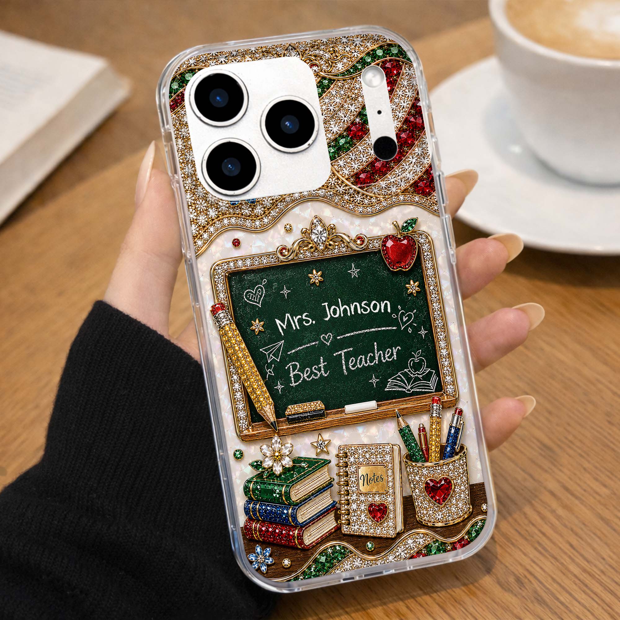 MBest Teacher Rhinestone Chalkboard With Apple And Books - Personalized Phone Case - Gifts For Teacher VD01 
