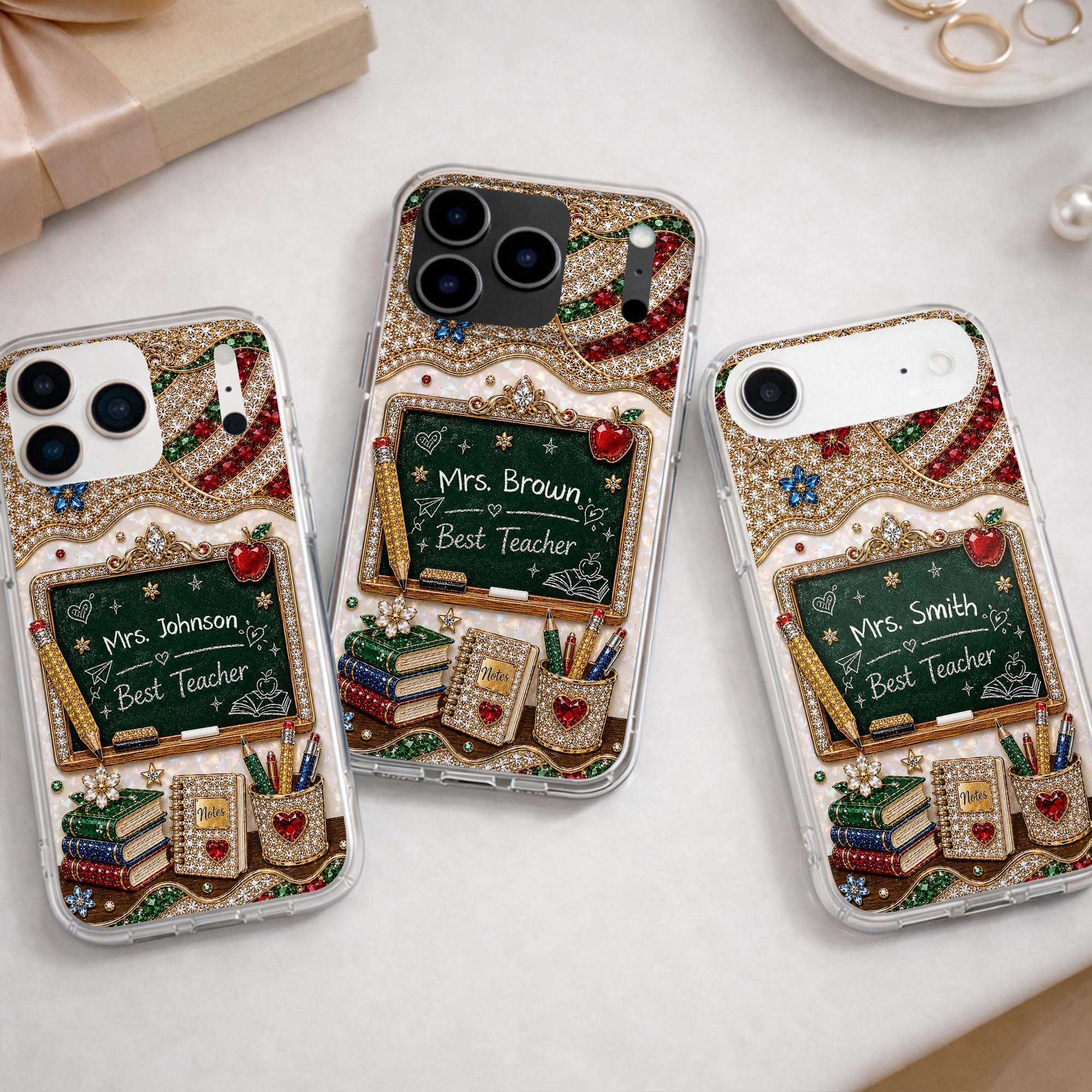 MBest Teacher Rhinestone Chalkboard With Apple And Books - Personalized Phone Case - Gifts For Teacher VD01 