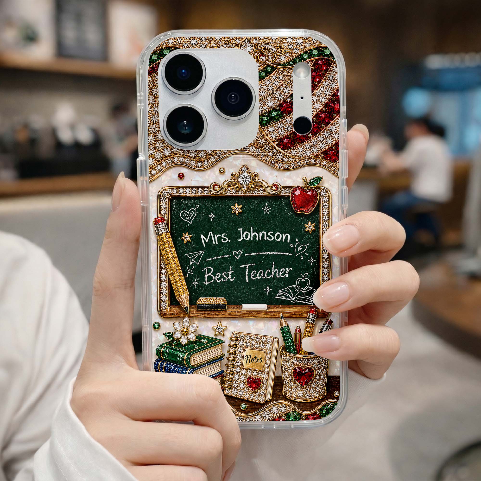MBest Teacher Rhinestone Chalkboard With Apple And Books - Personalized Phone Case - Gifts For Teacher VD01 