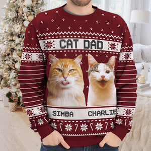 Custom Photo World's Best Cat Dad - Personalized Ugly Sweater - Gift For Cat Lover, Cat Mom, Cat Dad - NH96