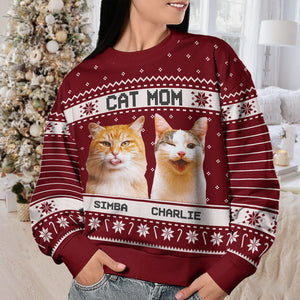 Custom Photo World's Best Cat Dad - Personalized Ugly Sweater - Gift For Cat Lover, Cat Mom, Cat Dad - NH96