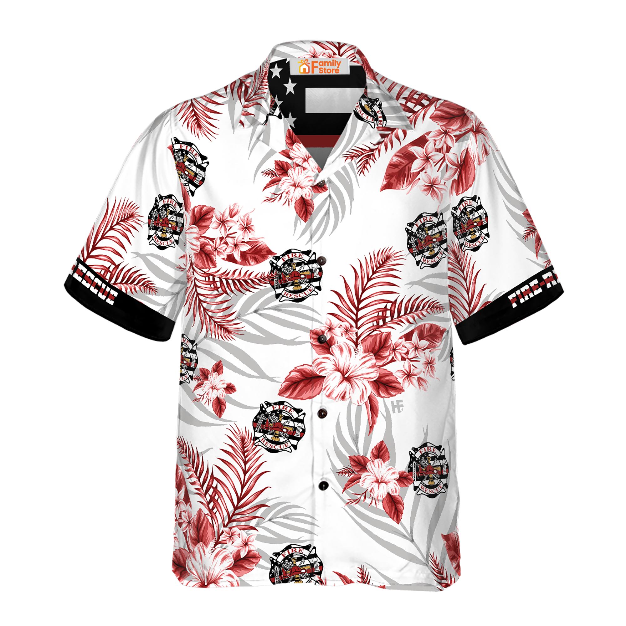 The Red Line Black American Flag Firefighter Hawaiian Shirt