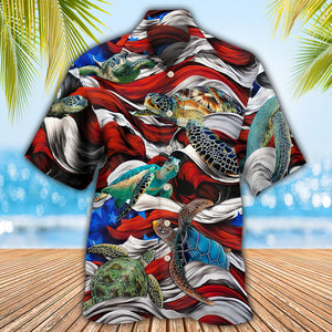 Turtle Independence Day Swimming In The American Flag - Hawaiian Shirt