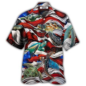 Turtle Independence Day Swimming In The American Flag - Hawaiian Shirt