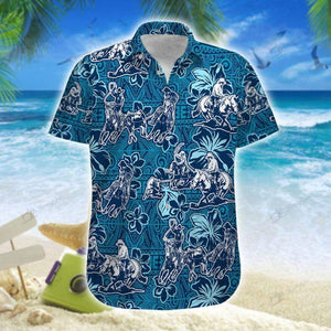 Team Roping Cowboy And Horse Blue Tribal Pattern Hawaiian Shirt