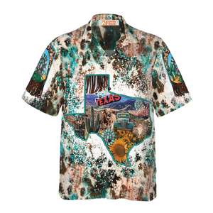 Texas Cowhide Map Hawaiian Shirt, Unique Texas Shirt For Texas Lovers