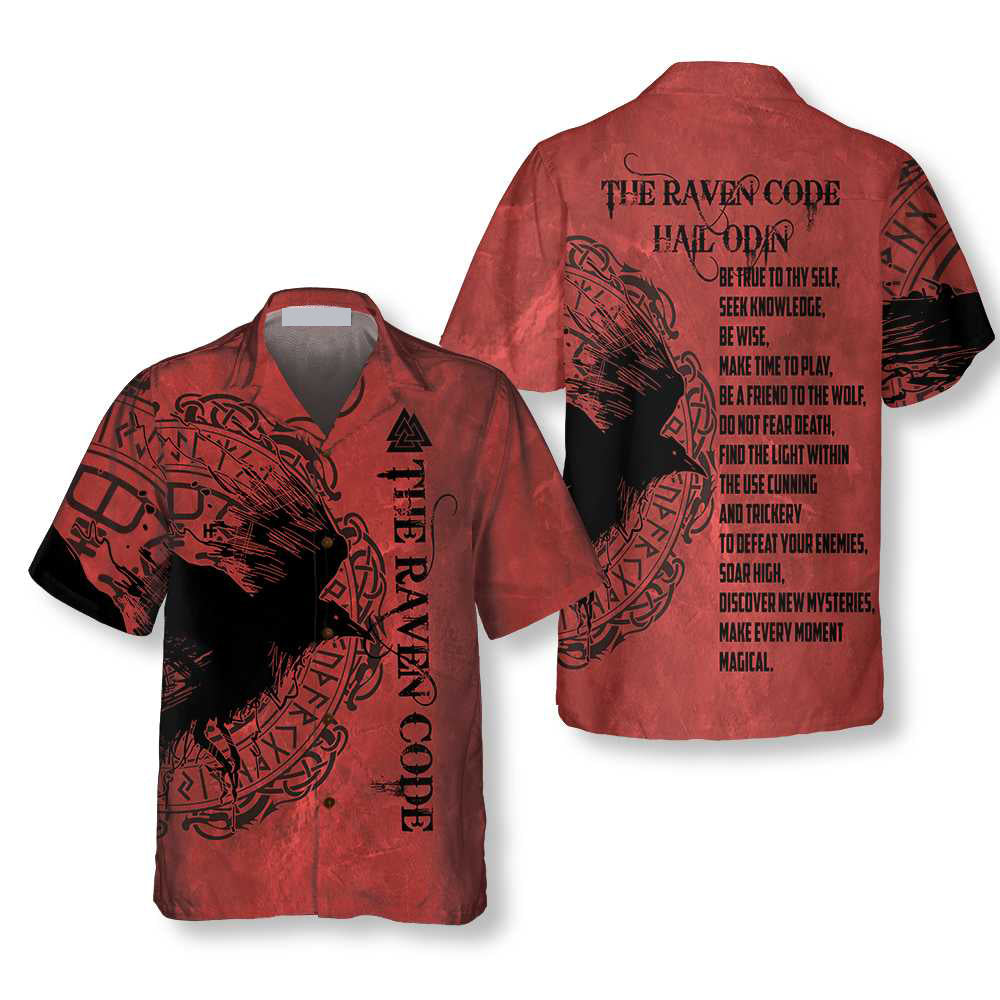 The Raven Code Hail Odin Hawaiian Shirt, Cool Red Viking Shirt