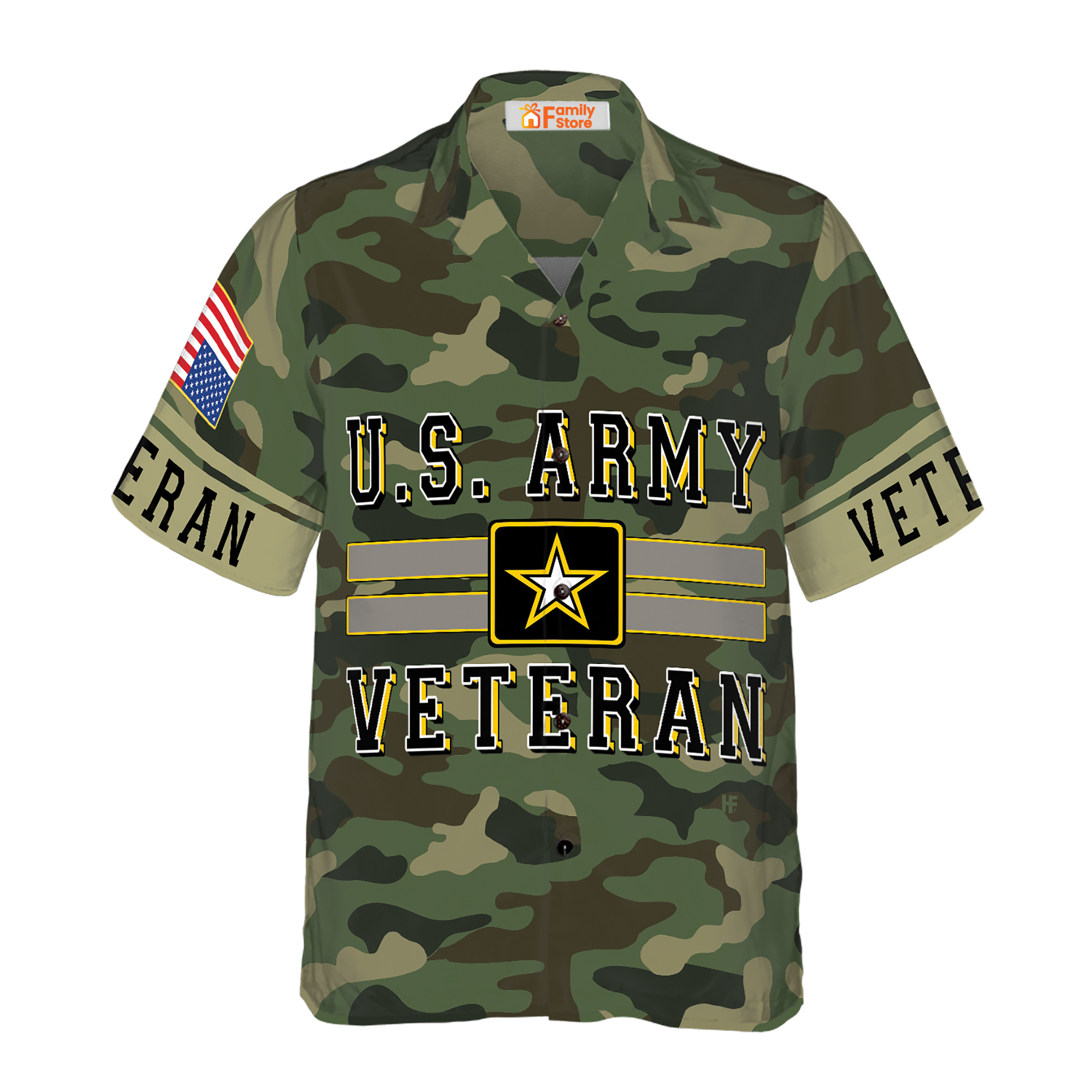 US Army Veteran Hawaiian Shirt, Green Camouflage Army Veteran Shirt