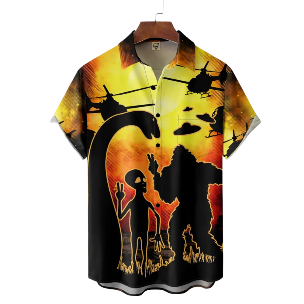 Bigfoot Alien And Helicopter Hawaiian Shirt For Men And Women