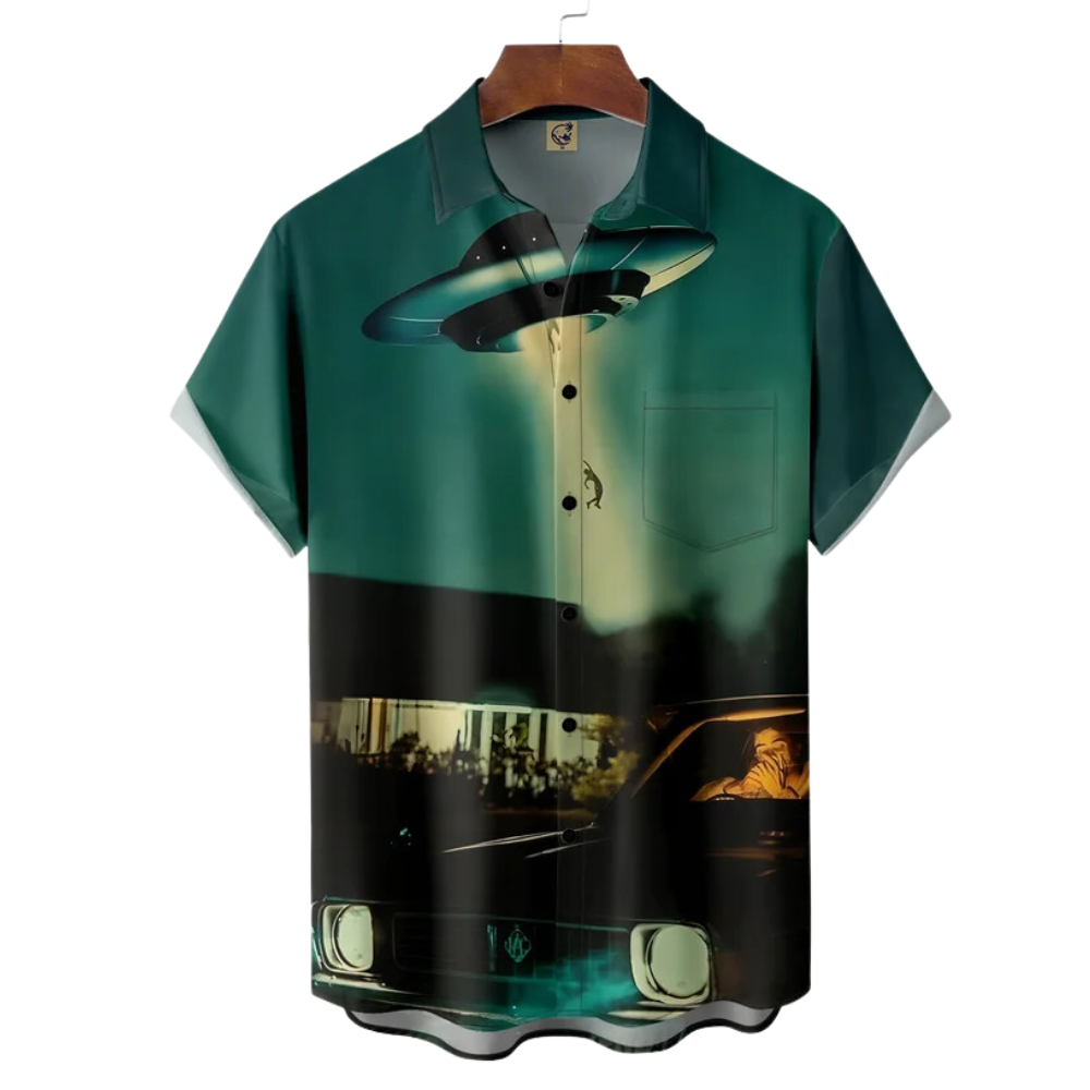 UFO Alien In City Hawaiian Shirt For Men And Women