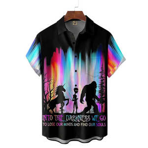 Rainbow Bigfoot Alien In To The Darkness We Go Hawaiian Shirt