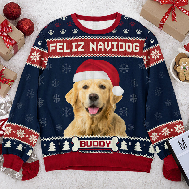 Custom Photo We Wish You A Merry Woofmas - Personalized Ugly Sweater - Gift For Dog Lover, Dog Mom, Dog Dad - NH96