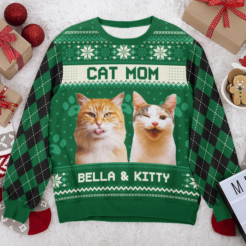 Custom Photo Home Is Where My Cat Is - Personalized Ugly Sweater - Gift For Cat Lover, Cat Mom, Cat Dad NH96