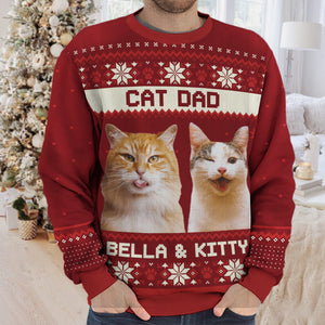 Custom Photo Born To Be A Cat Dad - Personalized Ugly Sweater - Gift For Cat Lover, Cat Mom, Cat Dad - NH96