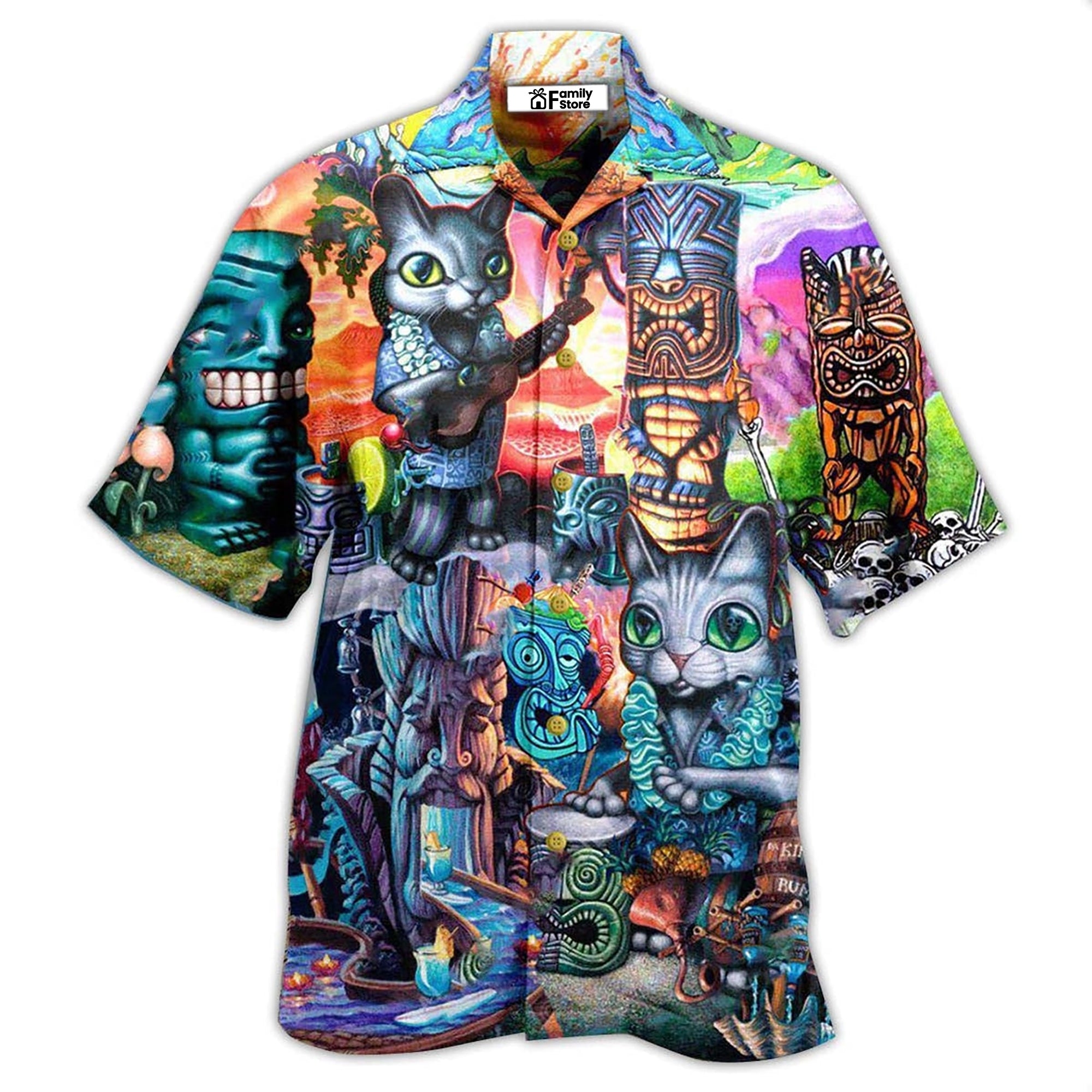 Tiki It's Time And Cat - Hawaiian Shirt